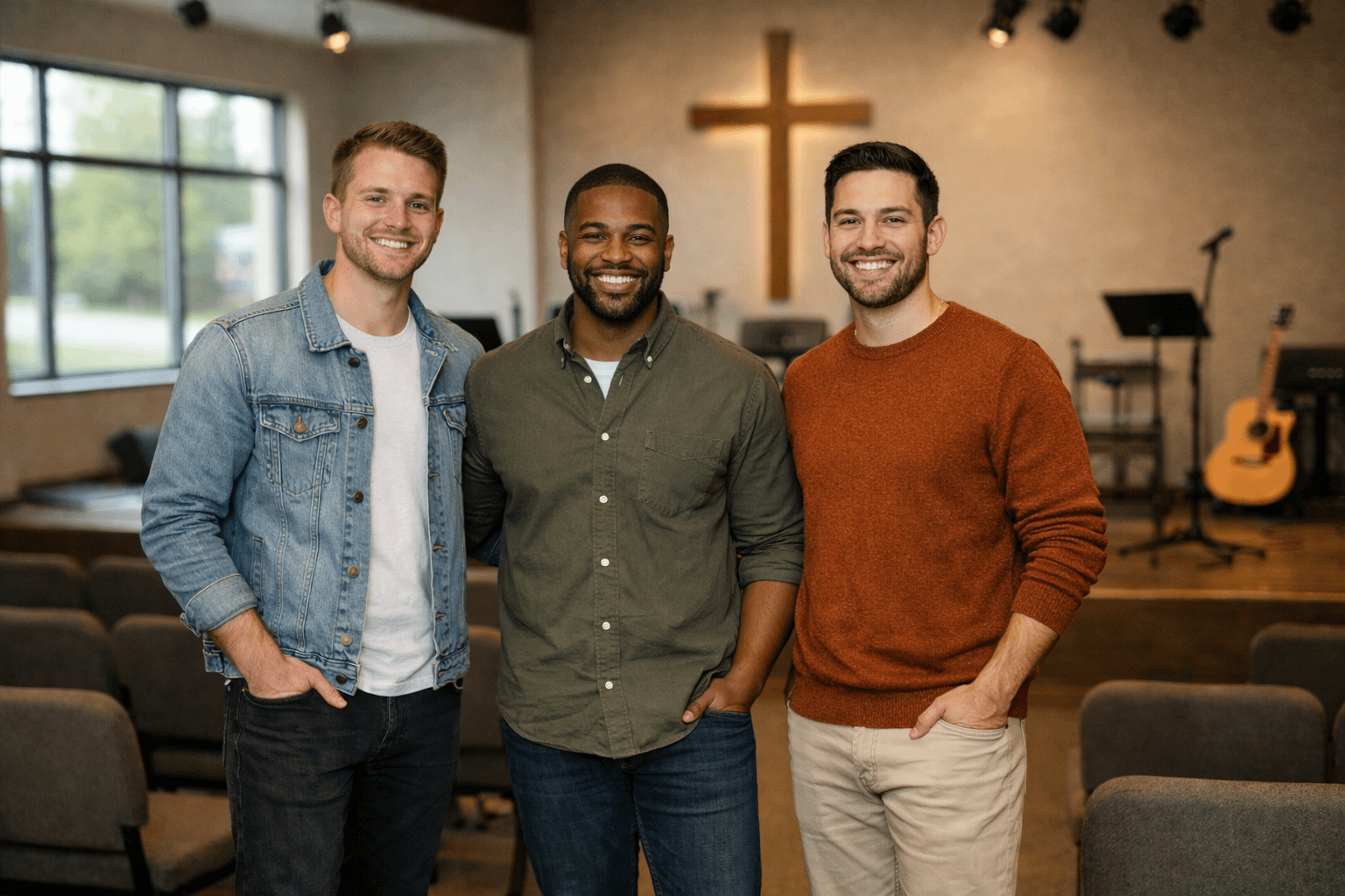 Three-pastors-in-front-of-church