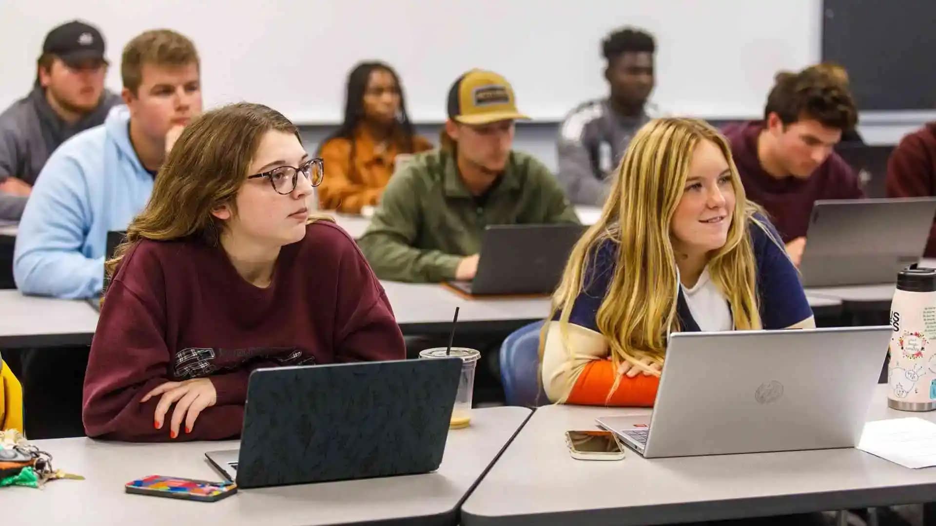 On-Campus-classroom2 Grace Students with laptops in a classroom