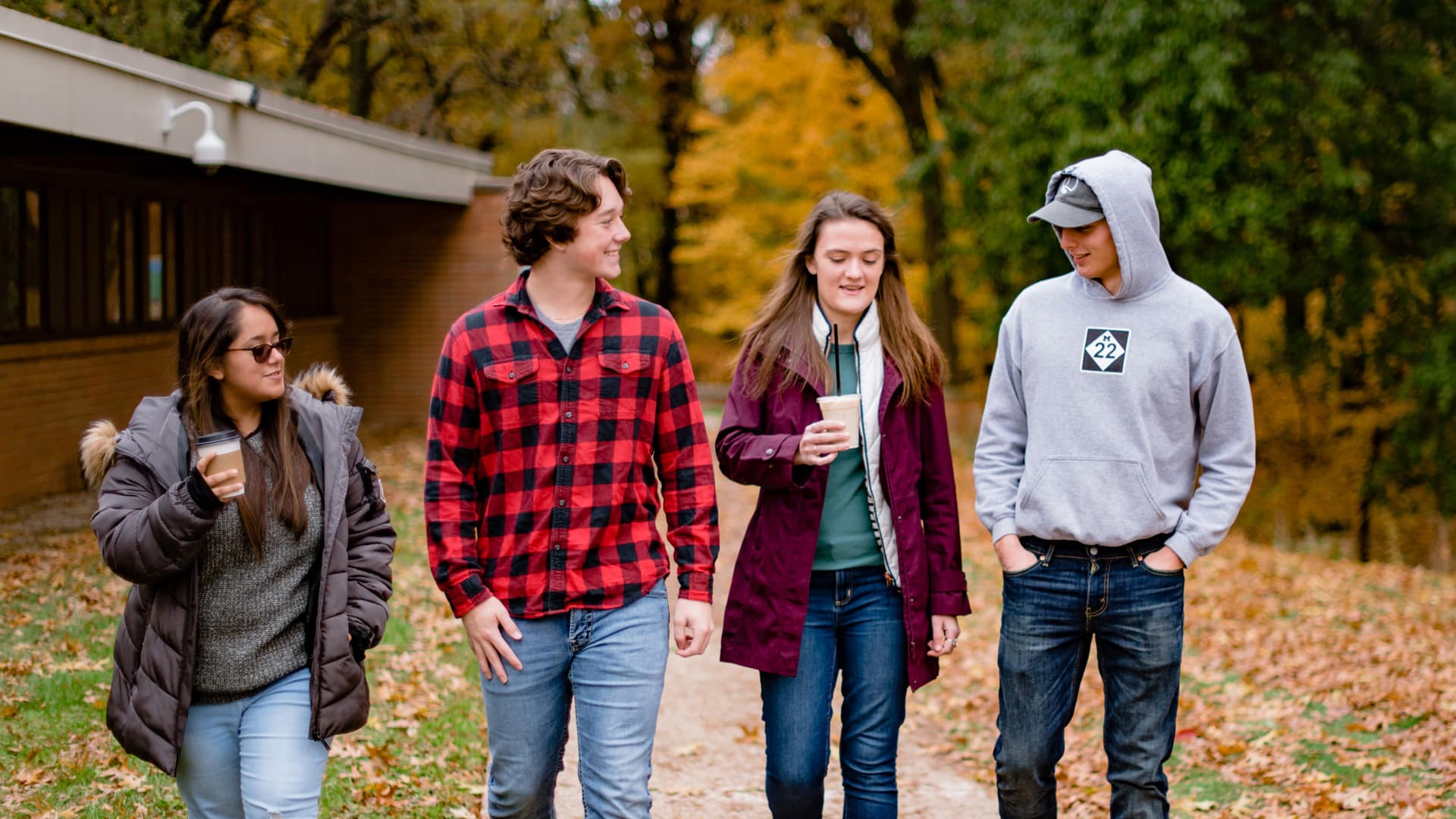 Grace-On-Campus-Scholarhips On-Campus Students walking around campus in fall.