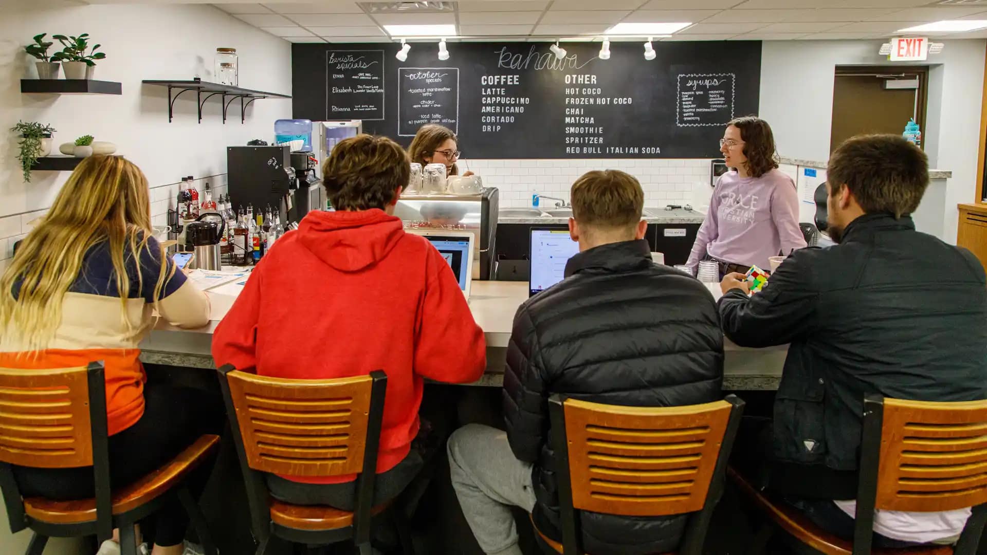 Kahawa-Cafe Grace students gathering at Kahawa Cafe, the in Commons at Grace Christian University