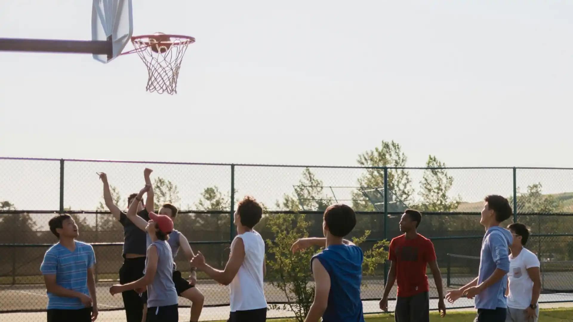 Outdoor-Basketball-Hoops Grace students playing basketball on the outdoor court.