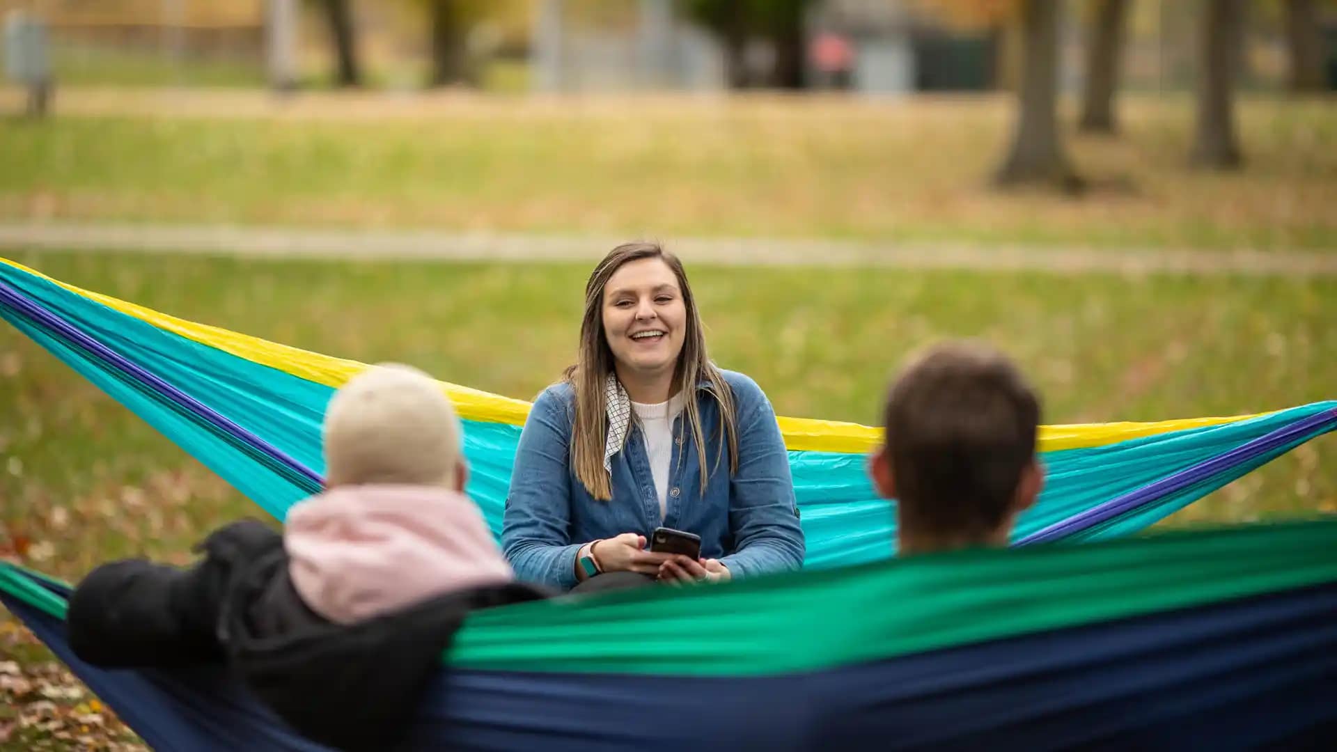 Pinery-Park Grace students sitting in hammocks at Pinery Park.