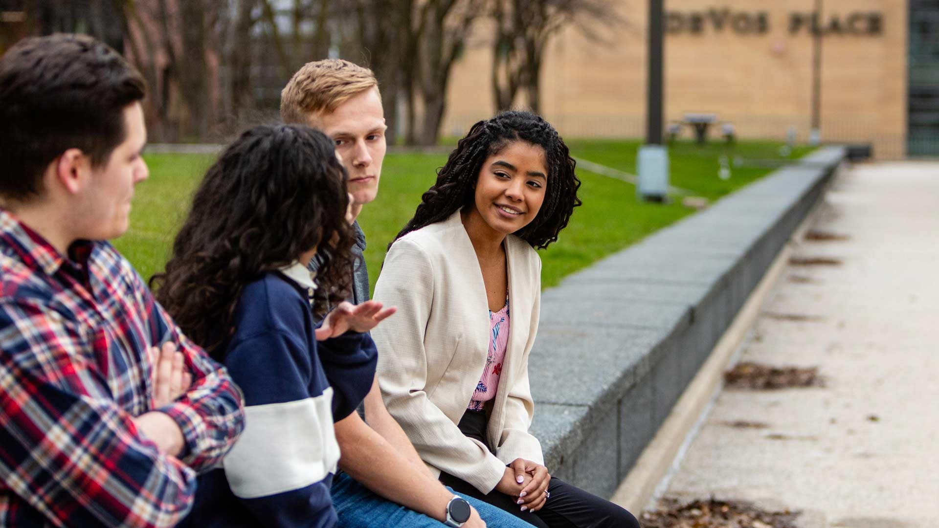 Grace-On-Campus-Students-7 A group of Grace On-Campus students sitting outside in Grand Rapids, Michigan