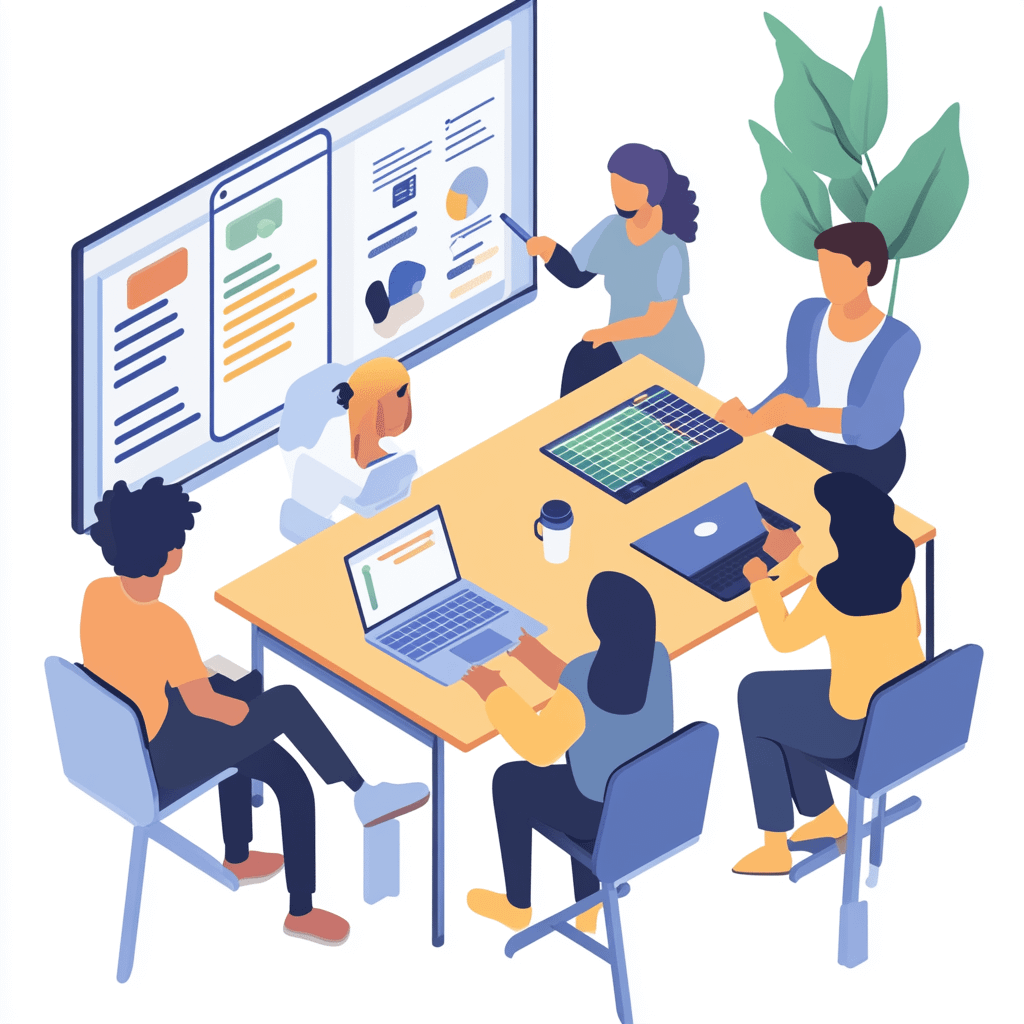 Illustration of marketing teams showing How to Use AI for Content Marketing in Higher Education