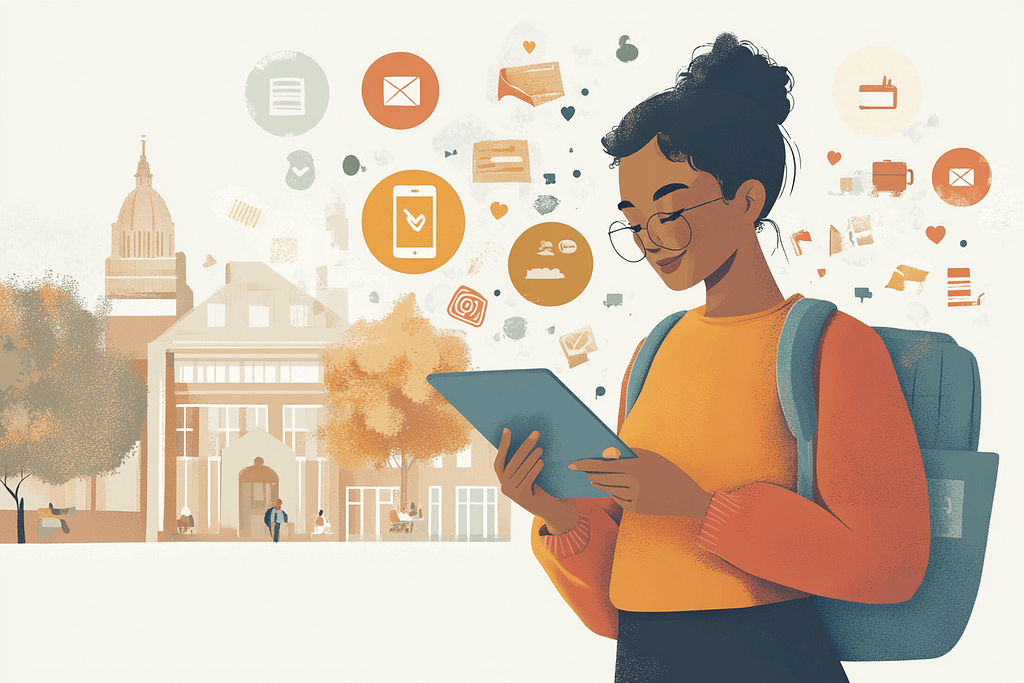 Illustration of a college student depicting How to Use AI for Content Marketing in Higher Education
