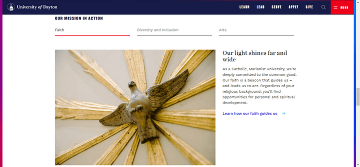 The University of Dayton maintains it's brand authenticity by projecting their faith-based values openly rather than hiding them.