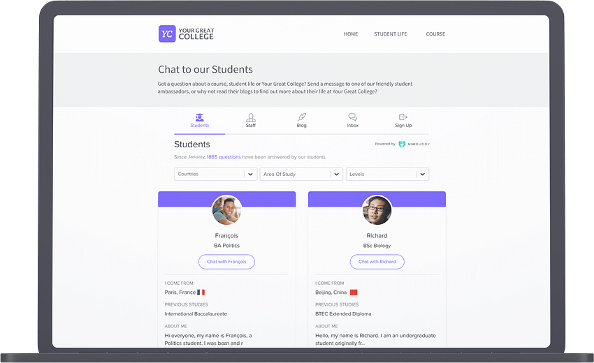 Unibuddy - desktop view